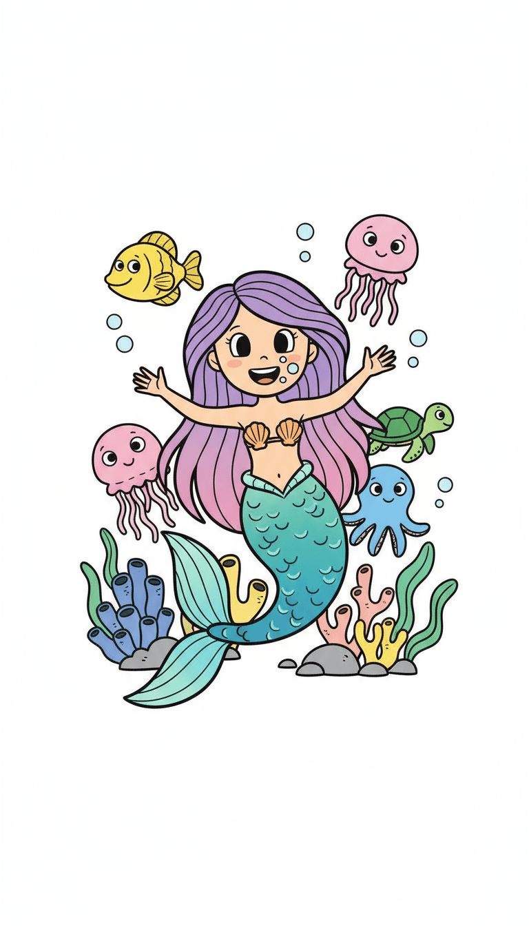 Mermaid birthday invitation in ScribbleDoodle style
