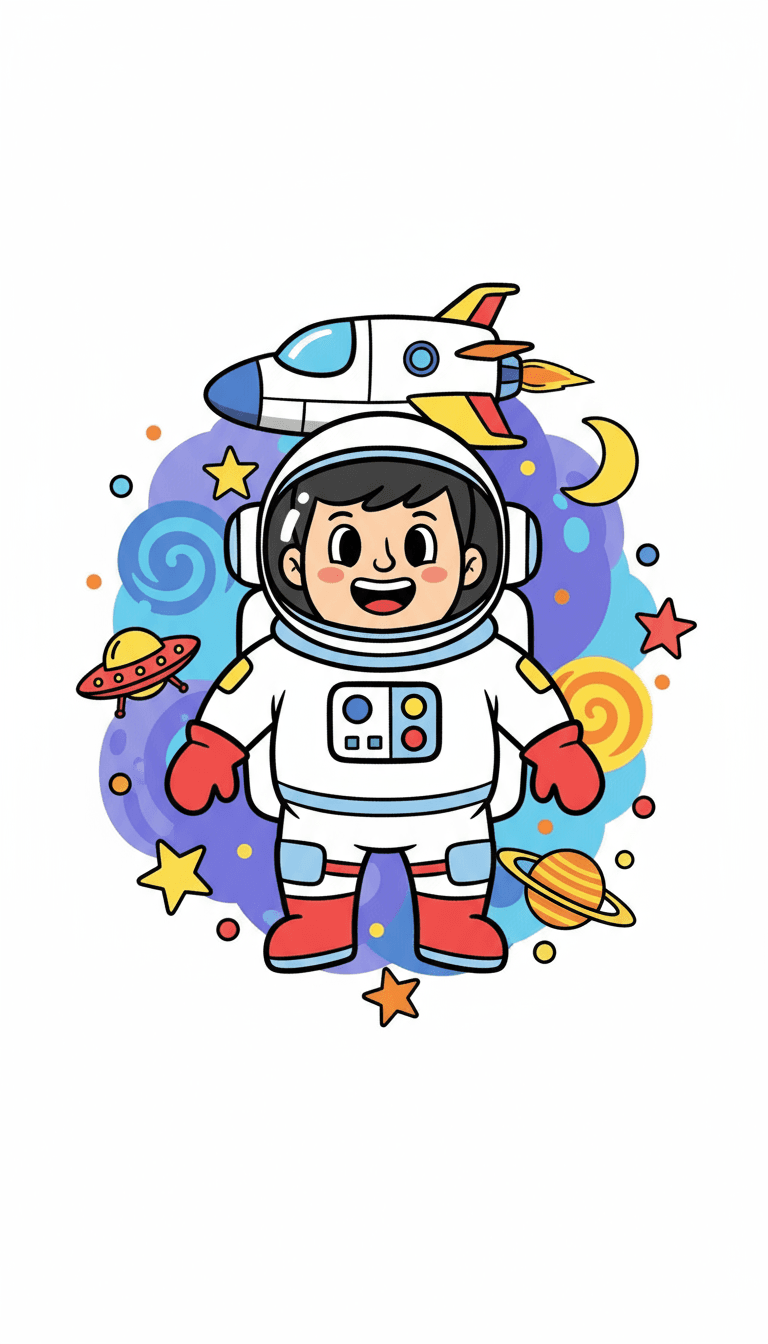 Space birthday invitation in ScribbleDoodle style