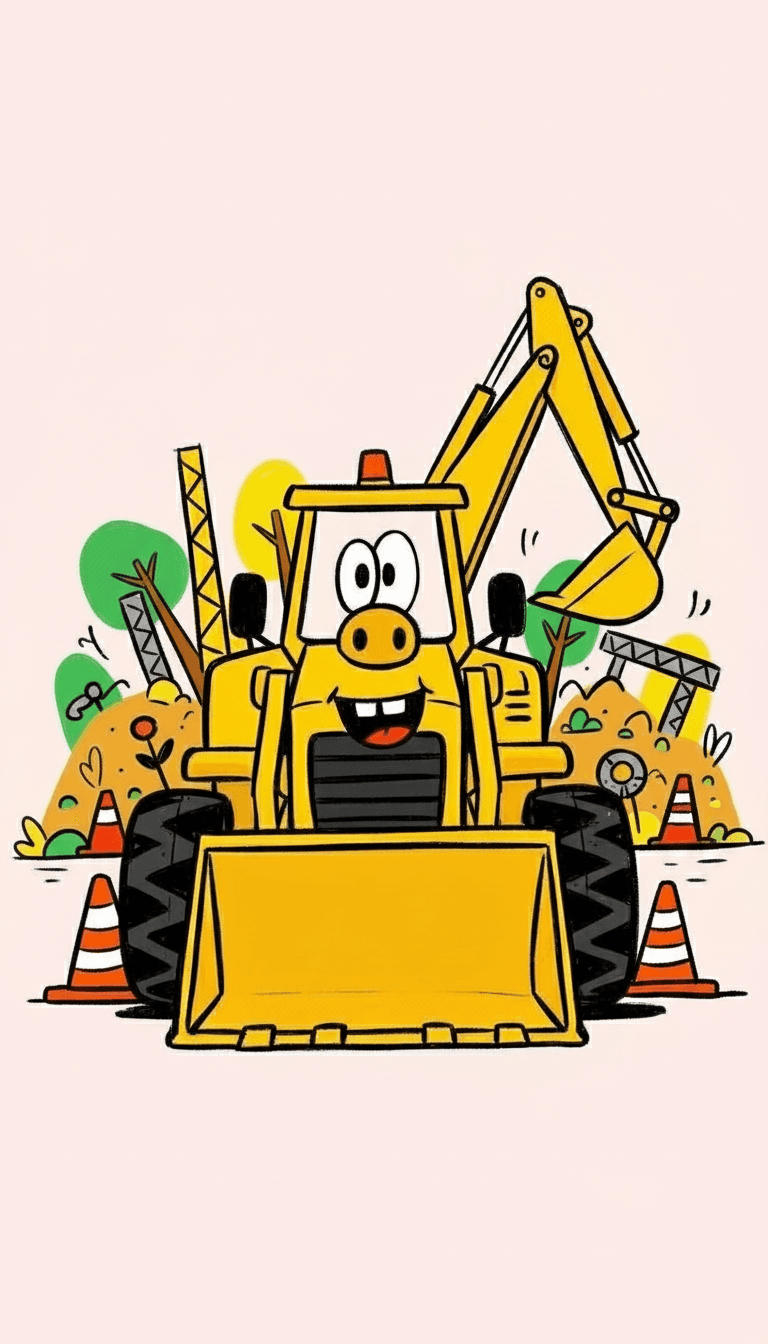 Construction birthday invitation in ScribbleDoodle style